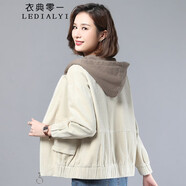 衣典零一2025春秋季女裝新款高級(jí)感休閑洋氣質(zhì)中年短外套女燈芯絨夾克上衣 米色 L （推薦111-125斤）