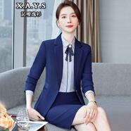 訫噯逸衫職業(yè)西服套裝女春秋氣質(zhì)高端工裝面試正裝小西裝外套前臺工作服 單件-藍色西裝 S (建議75-88斤）