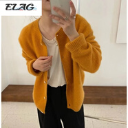 ELAG2022秋冬款韓國絨開(kāi)衫女圓領(lǐng)毛衣羊毛加厚針織米白色外套 姜黃色 XL