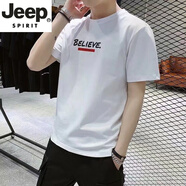 JEEP SPIRIT品牌夏季薄款短袖男冰絲t恤潮牌莫代爾打底衫男裝上衣服體恤 白色-1018 L