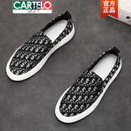 卡帝樂(lè )鱷魚(yú)（CARTELO）布鞋男款潮流一腳蹬鞋子男鞋2025新款夏季懶人透氣帆布鞋男休閑鞋 黑色字母款   舒適透氣 44