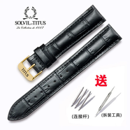 適配鐵達時手表帶 TITUS天長地久系列表帶針扣配件 18mm20mm男女 黑色+金色針扣 20mm