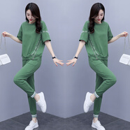 楚馨兩件套套裝褲子2026夏季新款時(shí)尚小個(gè)子夏天女裝運動(dòng)服休閑褲女 豆綠色 M