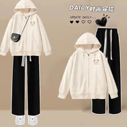 XIPR17歲初中16高中學(xué)生14女孩13時(shí)尚衛衣兩件套裝15少女裝秋冬闊腿褲 杏色薄款衛衣+黑色褲(套裝) M (建議90-105斤)