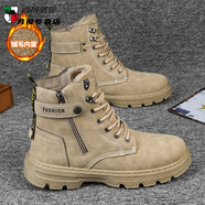 西域駱駝（VANCAMEL）馬丁靴男款冬季英倫風(fēng)厚底高幫皮鞋男士真皮復(fù)古大黃工裝靴 卡其棉鞋 41