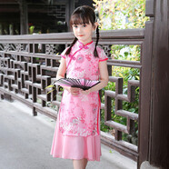 丹鳥(niǎo)王 民國(guó)風(fēng)女童旗袍兒童夏季漢服改良式大擺薄款連衣裙洋氣小女孩中國(guó)風(fēng)公主裙中大童古裝刺繡禮服 113粉色 150碼