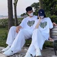 一寸相思【兩件裝】情侶裝夏季短袖t恤男套裝新款潮寬松學(xué)生百搭高中班服 女白+男白 女4XL+男4XL