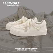 環(huán)球潮鞋帆布鞋男厚底2025新款秋冬季百搭小白鞋子男小香風(fēng)潮休閑板鞋 米色【保期90天】 41