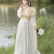 漢服女款夏季新款中國風古風改良交領襦裙套裝溫柔 黃色全套 L