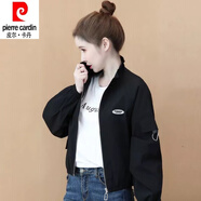 皮爾卡丹（pierre cardin）24年新款休閑短款外套女春秋新款小個子薄款夾克百搭棒球服高腰上 黑色 XL