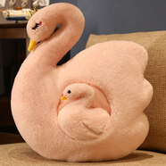 超可愛(ài)的少女心天鵝毛絨玩具睡覺(jué)抱枕女生大白鵝公仔可愛(ài)小號玩偶鴨子公仔送兒童女友生日節日禮物 淺粉(頭向左) 55x45cm(含兩只小天鵝18x18cm)
