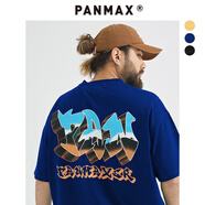 潘·麥克斯（PANMAX）PANMAX大碼男裝T恤美式潮流透氣加大寬松時尚中性百搭夏季男短袖 深藍色 3XL