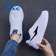 鴻星爾克（ERKE）男鞋秋季小白鞋男厚底板鞋低幫情侶運動(dòng)鞋空軍一號休閑輕便滑板鞋 正白/正黑【女款】 39