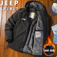 JEEP SPIRIT吉普棉服秋冬季外套加絨加厚保暖戶外連帽運動上衣 黑色 L