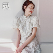 美洋（MEIYANG）梨花落國風旗袍裙子 復古改良連衣裙女柔軟休閑舒適連衣裙子 米白色 XS