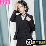 匯美特職業(yè)裝女裝套裝小西裝秋裝工作服面試正裝OL通勤銷售員工裝西服外套 西裝+褲+馬甲+襯衫(黑色四件套) 2XL(建議120-130斤)