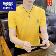 羅蒙（ROMON）2026新款針織短袖T恤男款夏季修身冰絲上衣圓領(lǐng)休閑體恤潮 黃色. 374 3XL 190 165-180斤
