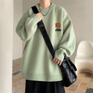 OEMG毛衣男款秋冬季潮牌高級感套頭日系復古慵懶風(fēng)寬松休閑針織衫外套 淺綠色 XL [建議110-125斤]