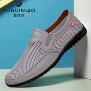富貴鳥(niǎo)夏季透氣男士休閑鞋鏤空清涼網(wǎng)面鞋一腳蹬懶人鞋子飛織健步男鞋 灰色 37 (235mm)