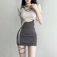 禮莎女主播直播衣服套裝主播上鏡性感辣妹顯瘦氣質(zhì)女神范修身欲好看拍 灰色 M85-100斤