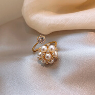 萬(wàn)寶資花瓣仿珍珠戒指女時(shí)尚個(gè)性小眾設計日式輕奢網(wǎng)紅食指戒開(kāi)口指環(huán) 金色仿珍珠花瓣