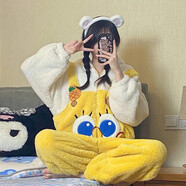 夢(mèng)舒紛卡通情侶睡袍女冬季可愛珊瑚絨睡衣加厚浴袍法蘭絨睡裙男士家居服 海綿寶寶連體服 L 165-170CM
