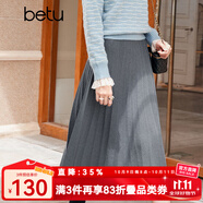 百圖betu女裝秋冬新款半身裙法式百褶高腰顯瘦A字針織裙女2310T76 灰色 L