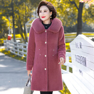 俞兆林媽媽冬裝外套洋氣貴夫人長(zhǎng)款仿水貂毛大衣中年女秋冬加厚棉衣 紅色 XL （建議105斤以內(nèi)）