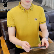 花花公子（PLAYBOY）高檔短袖t恤男夏季潮流polo男士衫寬松商務休閑半袖翻領衣服男裝 7706黃色 M