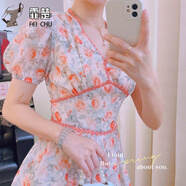 霏楚2025夏季新款時(shí)尚氣質(zhì)雪紡連身褲碎花蕾絲拼接連體短褲女裝ins潮 粉色 S