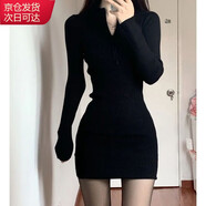 確彤秋季黑色辣妹女2025新款春秋短裙修身包臀緊身后媽裙子套裝連衣裙 拉鏈款常規(guī)】 L建議110斤-120斤