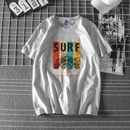 夏季新款潮牌港風(fēng)復古短袖T恤男純棉潮ins韓版潮流學(xué)生情侶裝寬松半截袖 灰T-0642// M  (160-175CM  55-61KG)