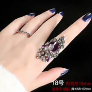 萬(wàn)寶資韓版時(shí)尚復古食中指指環(huán)女鑲鉆水晶裝飾戒指簡(jiǎn)約個(gè)性潮人學(xué)生飾品 J9326 紫色2件套 18號