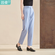 茵曼（INMAN）春秋女裝新款簡約直筒顯瘦小個子九分西裝褲 灰藍色 27