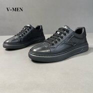 V-MEN【牛皮】VMEN秋季新款小白鞋輕便舒適透氣簡約百搭牛皮男士板鞋 黑色皮鞋碼 40
