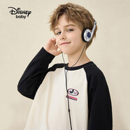 迪士尼（DISNEY）男女童長袖T恤圓領棉質(zhì)兒中大童插肩打底上衣25春DB331AE09黑130