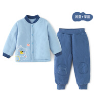 棉大班（MIANDABAN）寶寶夾棉保暖內(nèi)衣套裝嬰兒秋冬三層薄棉加厚棉衣棉褲男女童冬裝新 灰藍(lán)+深藍(lán) 90 CM