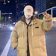 箋羅（JIANLUO）棉服男假兩件連帽秋冬季加厚寬松晉江羽棉衣襖絨服面包男情侶外套 深卡其色 M【85斤-100斤】