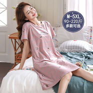 純棉睡裙女夏短袖過(guò)膝長(cháng)裙加肥加胖mm寬松孕婦月子服睡衣夏天 A8802 5XL (200-220斤)