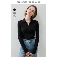 芮鴿大碼針織衫女胖mm長(cháng)袖2024新款秋黑色顯瘦polo領(lǐng)高級感打底衫 針織黑 L