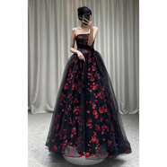 晚禮服裙女2024新款黑色蕾絲刺繡高端輕奢小眾訂婚結婚敬酒服新娘 抹胸齊地 S