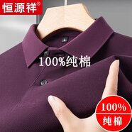 恒源祥純棉短袖T恤男士2025夏季polo.衫翻領(lǐng)純色寬松休閑中年體恤上衣男 M89605短 袖紫色|純棉100%品牌旗艦款 2XL 180 建議150-165斤 高檔品牌男裝