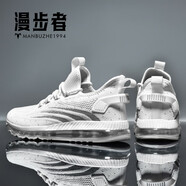 漫步者運動(dòng)鞋男全掌氣墊科技飛織網(wǎng)布鞋休閑超輕透氣高彈減震跑步鞋男 6938丨白淺灰 42