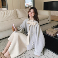 玉極虞減齡厚毛呢外套女冬季小個(gè)子顯瘦時(shí)尚短款毛呢上衣+中長(cháng)裙子套裝 上衣+呢裙兩件套 M