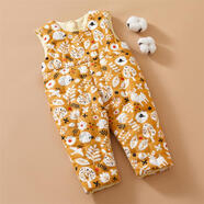 棉谷朵嬰兒純棉花手工背帶褲兒童加厚保暖棉褲男女寶寶冬季居家外出棉服 淺咖樹(shù)葉 90碼（適合1-2歲）