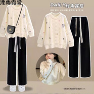 湮雨霓裳休閑套裝衛衣女2023秋冬套裝女學(xué)生韓版寬松慵懶針織毛衣兩件套潮 米色毛衣 L 110-125斤