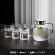 青蘋果（QINGPINGGUO） 涼水壺玻璃耐高溫家用大容量涼水壺泡茶壺套裝耐熱防摔裝開水瓶 圓趣壺1800+耐熱6色杯300ML