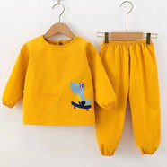 寶寶秋冬分體罩衣罩褲男女寶全身防水防臟護衣兒童非連體寬松爬衣 黃色滑板恐龍 100碼（建議100-110cm）