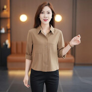 艾靖雅襯衫女裝休閑襯衣新款洋氣職業(yè)春夏春秋長(cháng)袖小衫寬松顯瘦正裝上衣 卡其色（長(cháng)袖） XL（115-125斤寬松效果）