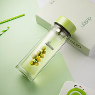希諾（heenoor）雙層玻璃杯女生高顏值泡茶杯子花茶杯便攜水杯辦公口杯時(shí)尚水晶杯 細長(cháng)款 清新綠 300毫升